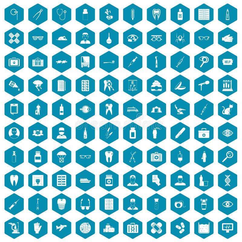 100 doctor icons set in sapphirine hexagon isolated vector illustration. 100 doctor icons set in sapphirine hexagon isolated vector illustration