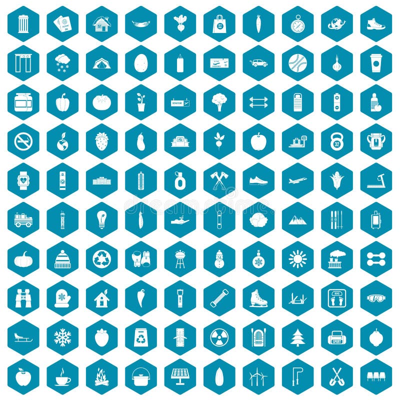 100 healthy lifestyle icons set in sapphirine hexagon isolated vector illustration. 100 healthy lifestyle icons set in sapphirine hexagon isolated vector illustration