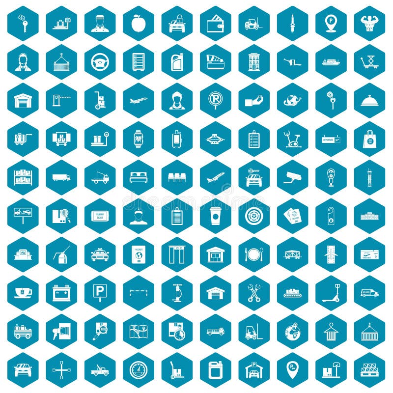 100 loader icons set in sapphirine hexagon isolated vector illustration. 100 loader icons set in sapphirine hexagon isolated vector illustration