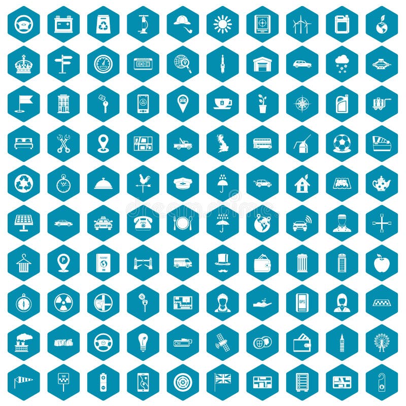 100 taxi icons set in sapphirine hexagon isolated vector illustration. 100 taxi icons set in sapphirine hexagon isolated vector illustration