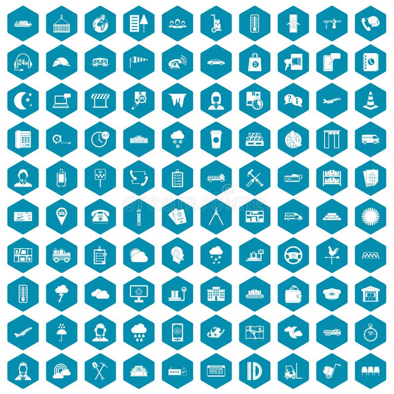 100 dispatcher icons set in sapphirine hexagon isolated vector illustration. 100 dispatcher icons set in sapphirine hexagon isolated vector illustration