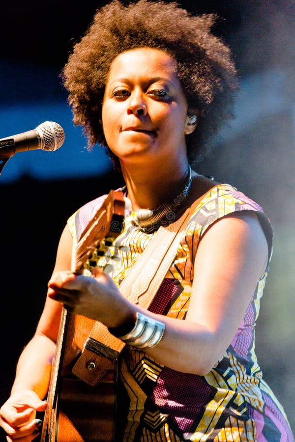 CAPE VERDE, PRAIA - APR 12: Sara Tavares (Cape Verde) performs at the Kriol Jazz Festival in April 12, 2014 in Cape Verde, Praia.