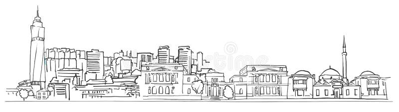 Sarajevo Bosnia and Herzegovina Panorama Sketch, Monochrome Urban Cityscape Vector Artprint. Sarajevo Bosnia and Herzegovina Panorama Sketch, Monochrome Urban Cityscape Vector Artprint