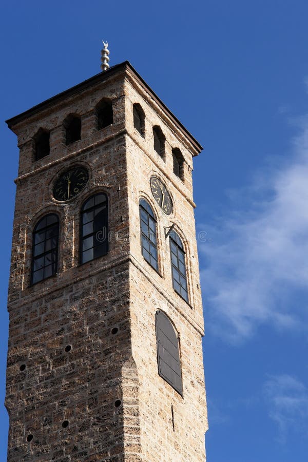 Sarajevo watch tower detail royalty free stock photos