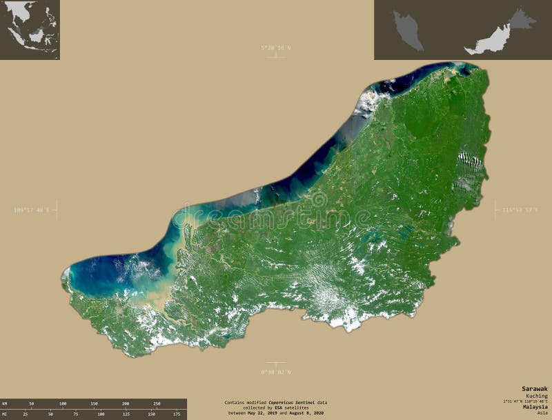 Sarawak, Malaysia Composition. Sentinel2 Satellite Stock