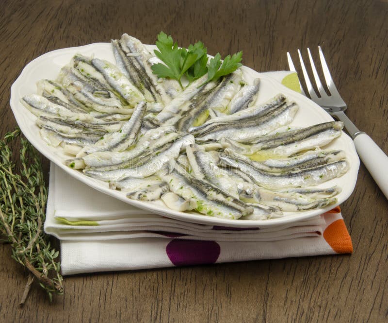 Spanischer Tapa Sardelle Im Essig Stockfoto - Bild von frech, gesund ...