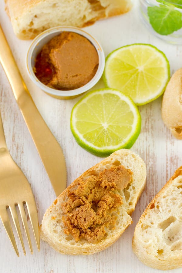 Sardine paste on bread stock photo. Image of table, bread 30629974