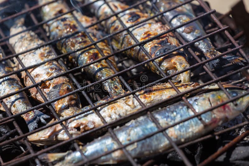 Sardines on grill stock image. Image of flame, charcoal 54717601