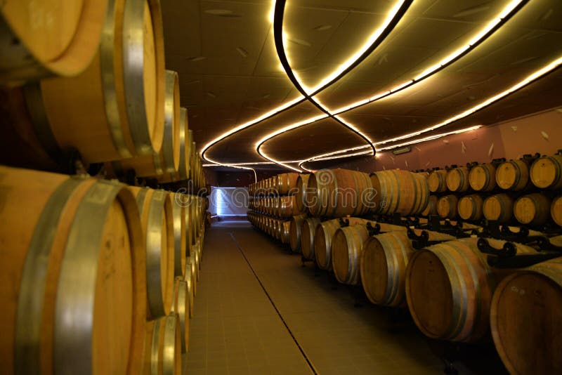 Sardinia wine cellar and barrels, interior view stock photos Sardinia wine cellar and barrels, interior view stock photos