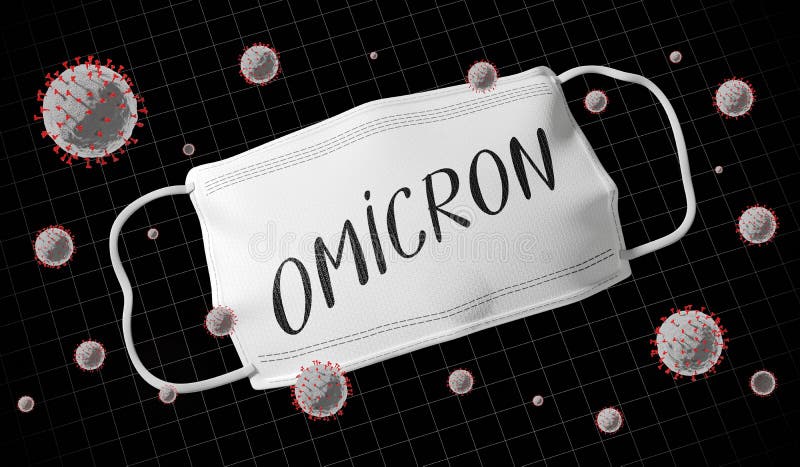 SARS-CoV-2, Covid-19, Omicron variant concept, face mask stock illustration