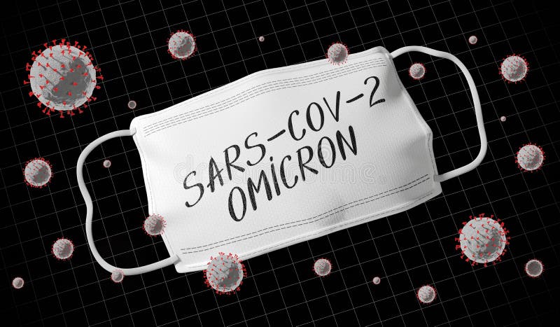 SARS-CoV-2, Covid-19, Omicron variant concept, face mask stock illustration
