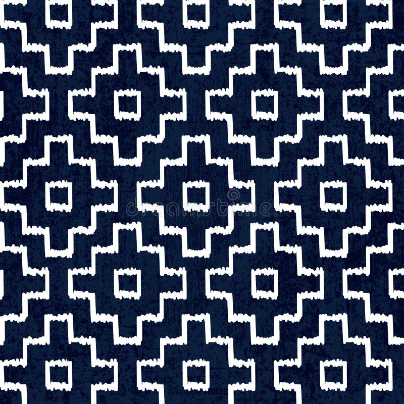 Sashiko sömlös indigoblå färgmodell med traditionell vit japansk broderi vektor illustrationer Sashiko sömlös indigoblå färgmodell med traditionell vit japansk broderi vektor illustrationer
