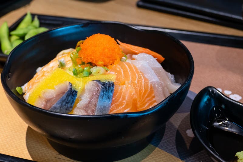 Sashimi Bowl with Fish Eggs and Rice Stock Photo Image of dinner, seafood 157132630