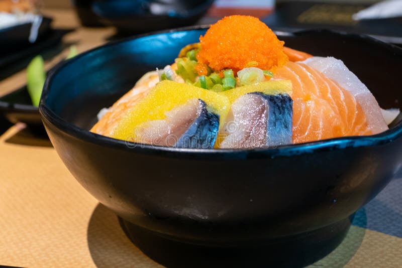 Sashimi Bowl with Fish Eggs and Rice Stock Photo Image of culture, asia 157135004