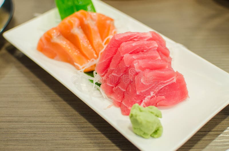 Sashimi set of fresh salmon and tuna raw fish