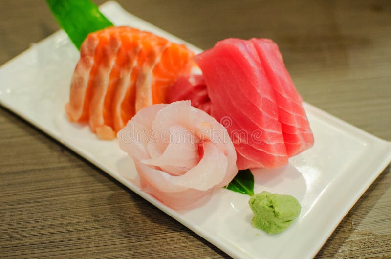 Sashimi set of fresh salmon and tuna raw fish