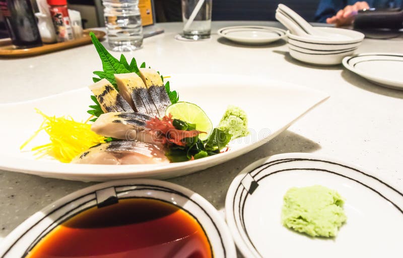 Sashimi Sliced Raw Japanese Fish Dish on Marble Table Stock Photo Sashimi Sliced Raw Japanese Fish Dish on Marble Table Stock Photo