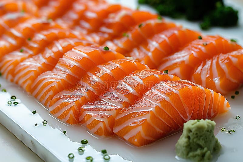 Sashimi σολομού απομονωμένο σε λευκό φόντο Τρόφιμα που κλείνουν πυροβολώντας εξαιρετικά ρεαλισμό υψηλή λεπτομέρεια agfa vista plus απεικόνιση αποθεμάτων