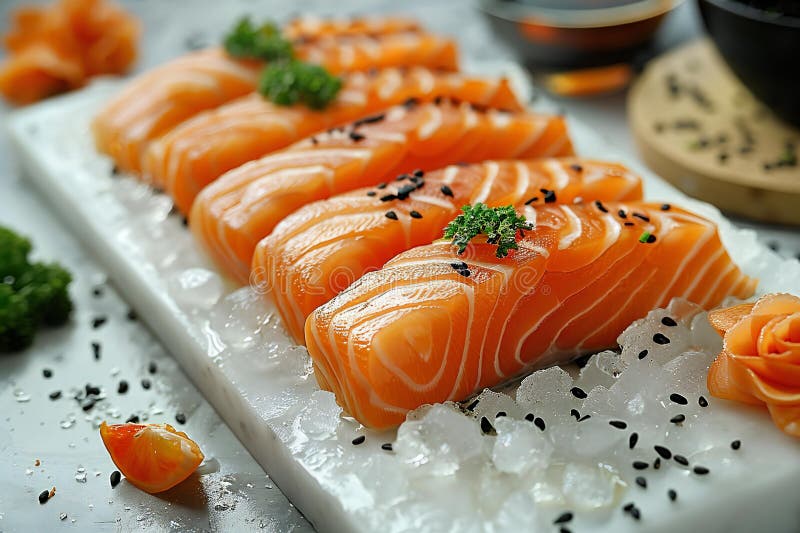 Sashimi σολομού απομονωμένο σε λευκό φόντο Τρόφιμα που κλείνουν πυροβολώντας εξαιρετικά ρεαλισμό υψηλή λεπτομέρεια agfa vista plus απεικόνιση αποθεμάτων
