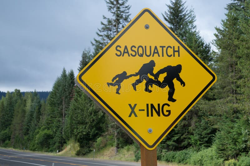 Sasquatch crossing sign in the Oregon wilderness. Sasquatch crossing sign in the Oregon wilderness