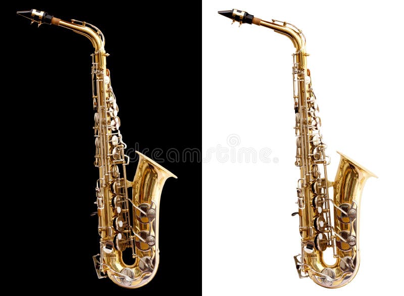 Isolated saxophone with clipping path on black and white for easy use. Isolated saxophone with clipping path on black and white for easy use
