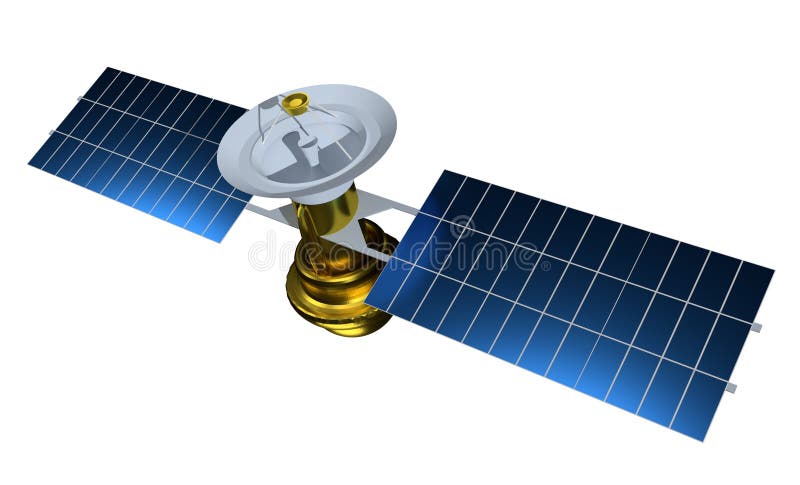 Sat?lite realista 3d rinden el ejemplo del satelit Sat?lite aislado en el fondo blanco stock de ilustración Sat?lite realista 3d rinden el ejemplo del satelit Sat?lite aislado en el fondo blanco stock de ilustración