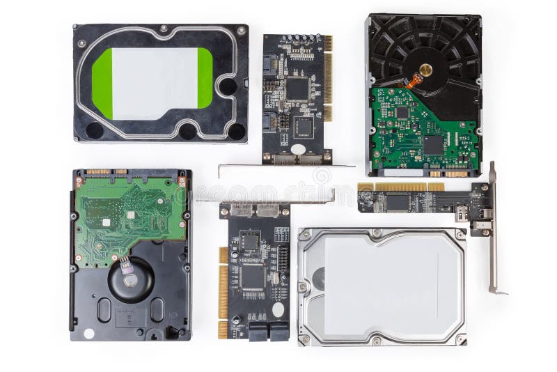 Hard Disk Drive and Disk Array Controller Card with Cables Stock Photo Image of server