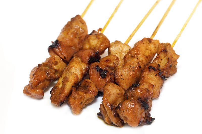Satay азиатской кухни цыпленка вкусное изолированное стоковые фотографии rf