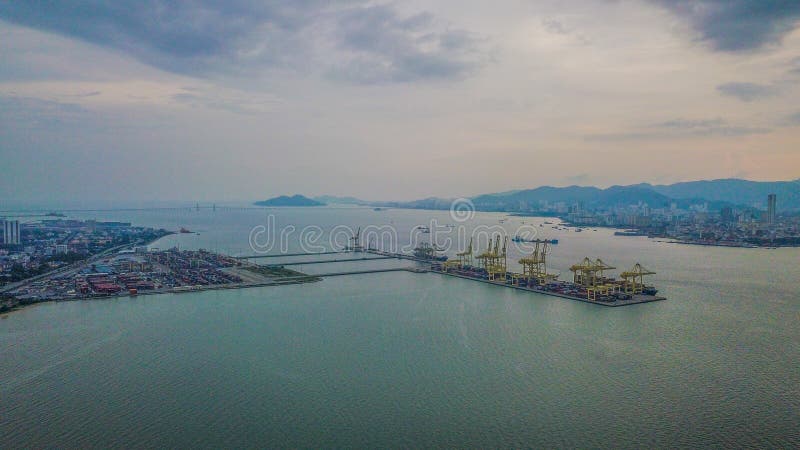 Satellietbeeld van haven dichtbij Lumut Perak stock fotografie Satellietbeeld van haven dichtbij Lumut Perak stock fotografie