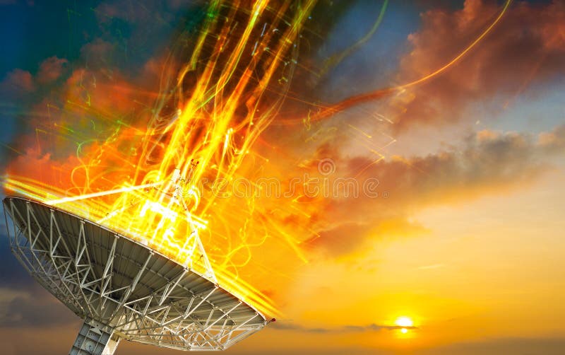 Satellietschotel die gegevenssignaal voor mededeling ontvangen royalty-vrije stock afbeelding Satellietschotel die gegevenssignaal voor mededeling ontvangen royalty-vrije stock afbeelding