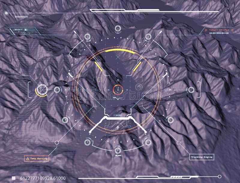 Satellit- sikt av land, krigoperationer, science fiction, nattvision med bl?a toner Milit?rt m?l Surrflyg ?ver ett omr?de HUD arkivfoto Satellit- sikt av land, krigoperationer, science fiction, nattvision med bl?a toner Milit?rt m?l Surrflyg ?ver ett omr?de HUD arkivfoto