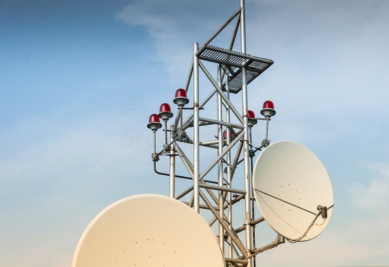 Satellite antenna on roof stock photo. Image of broadcasting 43530546