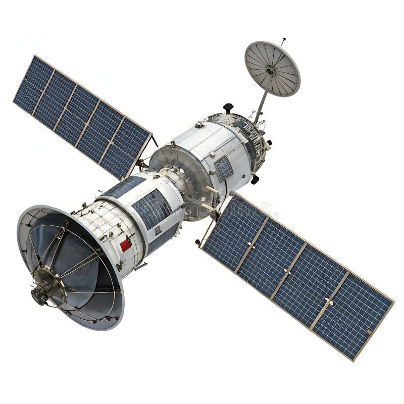 Satellite 3D icon, space technology symbol isolated on white background royalty free illustration