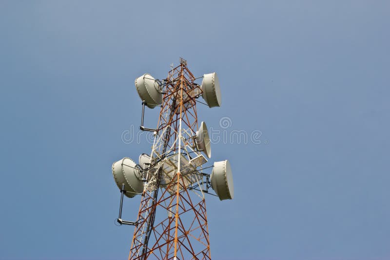 Satellite dish antennas with blue sky