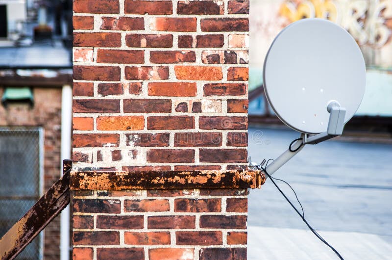 Satellite Dish on Brick Chimney Stock Image Image of mounted, dish