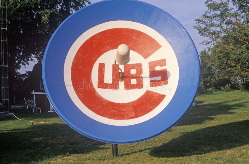 Satellite dish with Chicago Cubs emblem in South Bend, IN