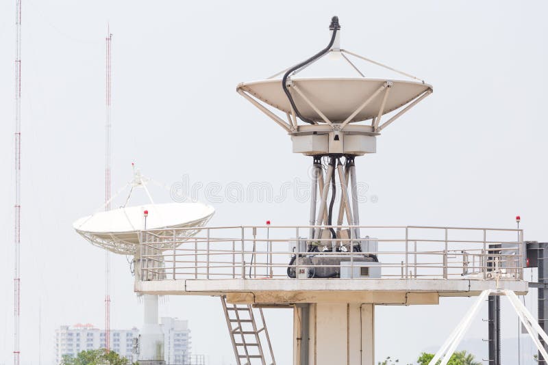 Satellite dish tower. stock image. Image of astronomy 69385525