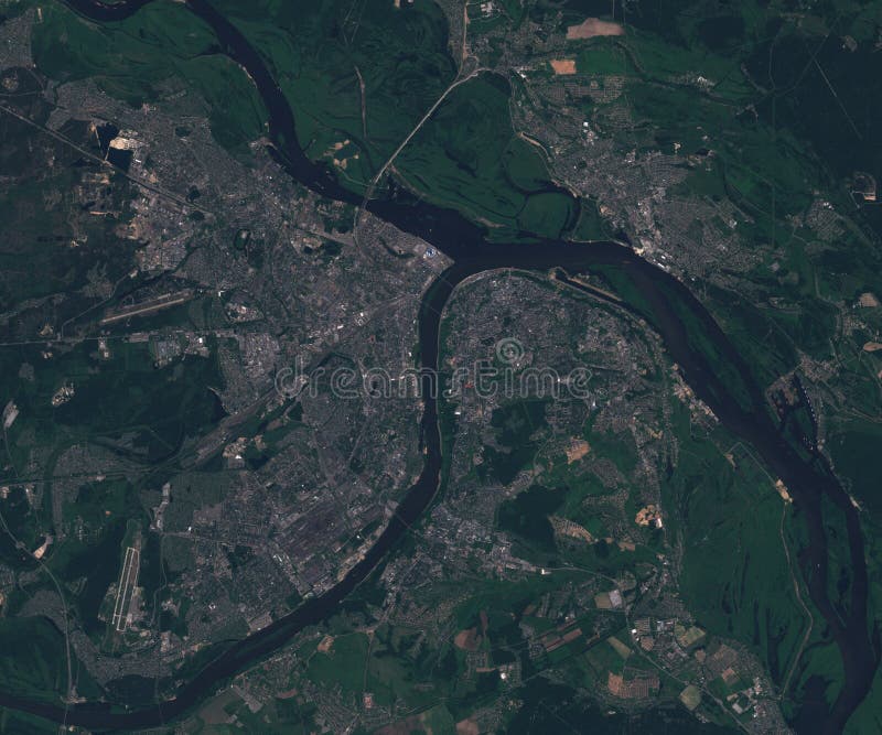 Satellite map of Nizhny Novgorod in Russia, view from space