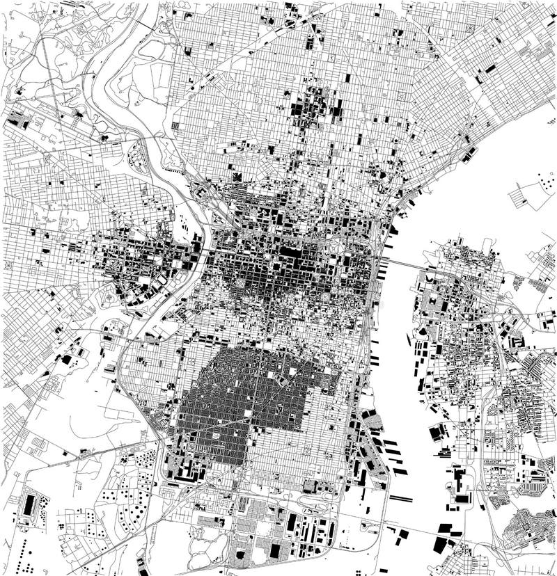 Satellite Map of Philadelphia, Philly, Pennsylvania, City Streets. Usa ...