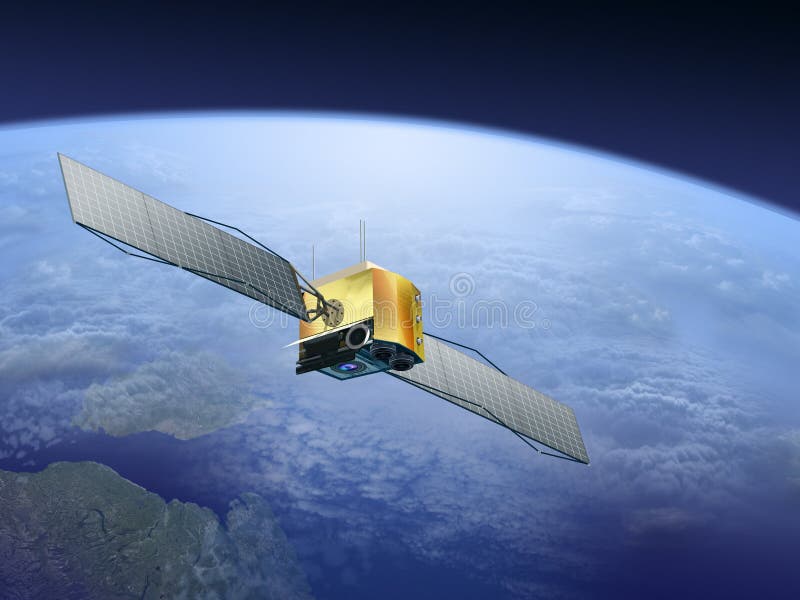 Satellite sopra la terra illustrazione di stock Satellite sopra la terra illustrazione di stock