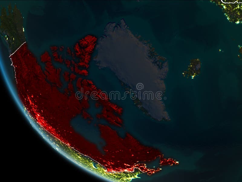 Satellite View of Canada at Night Stock Illustration - Illustration of