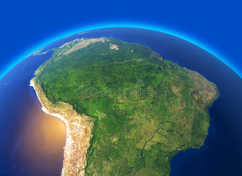 Satellitenbild des Amazonas, der Karte, der Staaten von Südamerika, der Entlastungen und der Ebenen, körperliche Karte