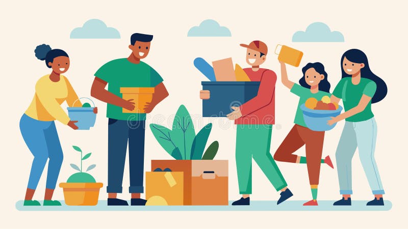The satisfaction of decluttering and finding new treasures as community members share their items and declutter their stock illustration