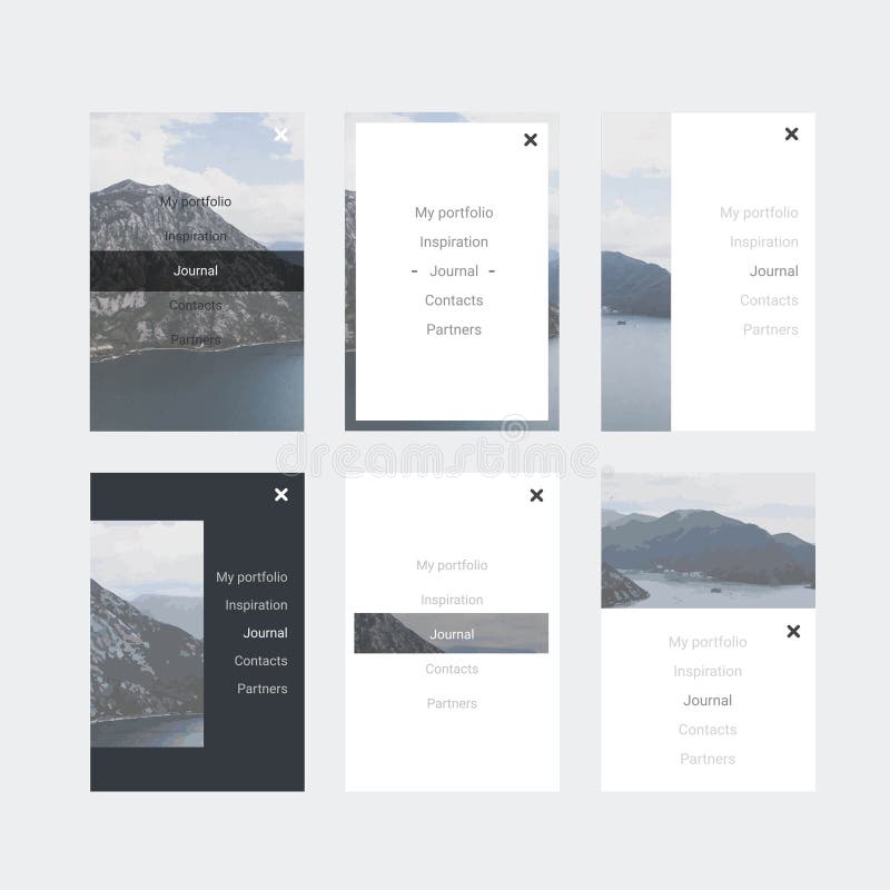 Sats för Minimalistic hipster UI för att planlägga svars- websites, mobila apps & användargränssnittet Bergbakgrund stock illustrationer Sats för Minimalistic hipster UI för att planlägga svars- websites, mobila apps & användargränssnittet Bergbakgrund stock illustrationer