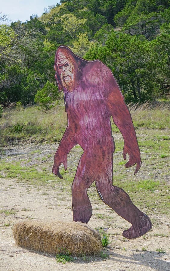 SATTLER, TEXAS: MARCH 31, 2018-A Bigfoot or Sasquatch Lifelike Sign on the side of the road near Canyon Lake. SATTLER, TEXAS: MARCH 31, 2018-A Bigfoot or Sasquatch Lifelike Sign on the side of the road near Canyon Lake