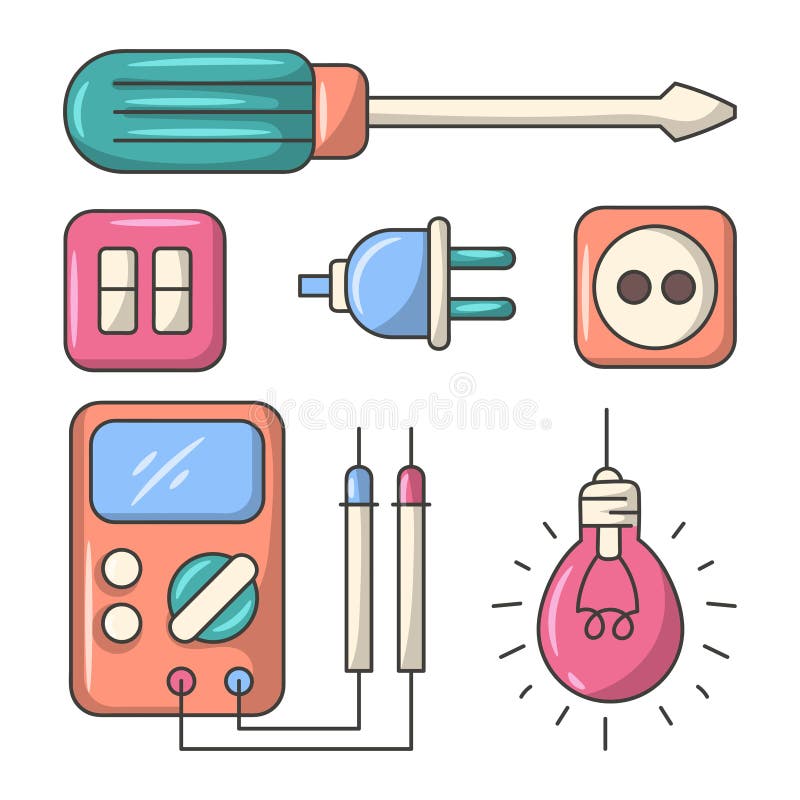 Electrical Tools Equipment Colored Vector Illustration Stock Vector Illustration of flat