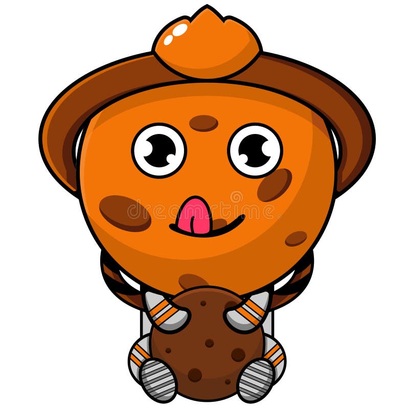 Saturn astronaut mascot eating cake vector illustration