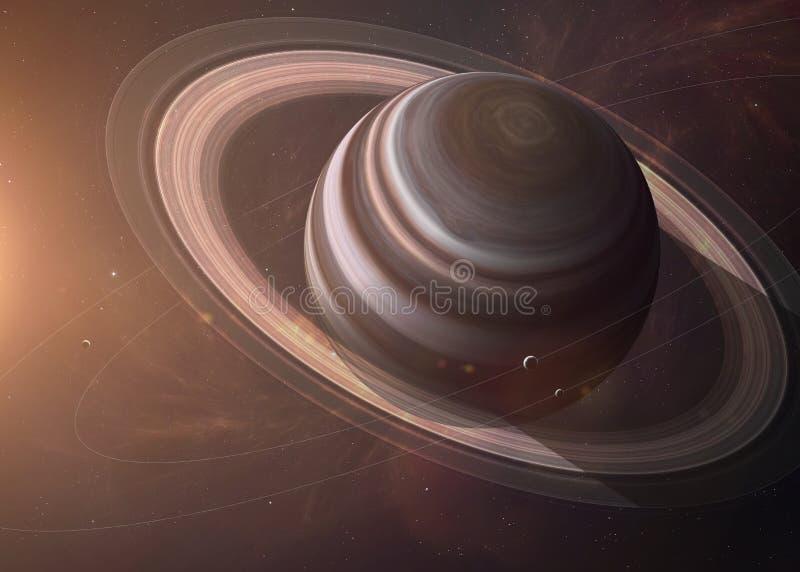Saturno com luas do espaço a mostrar toda a sua beleza. Imagem extremamente detalhada, incluindo elementos fornecidos pela NASA. O imagens de stock royalty free