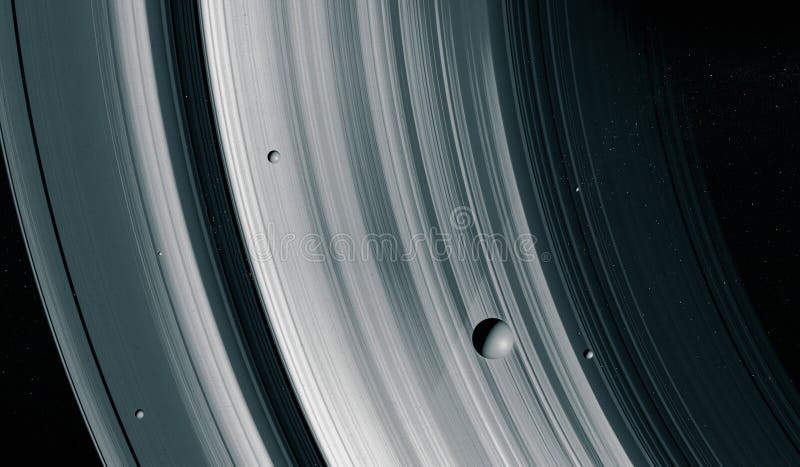 Saturn rings and moons, exoplanet with rings stock illustration