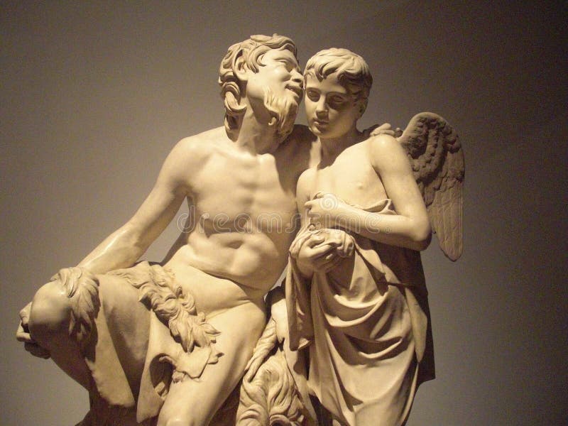 Satyr, der mit Amor spricht stockbild Satyr, der mit Amor spricht stockbild